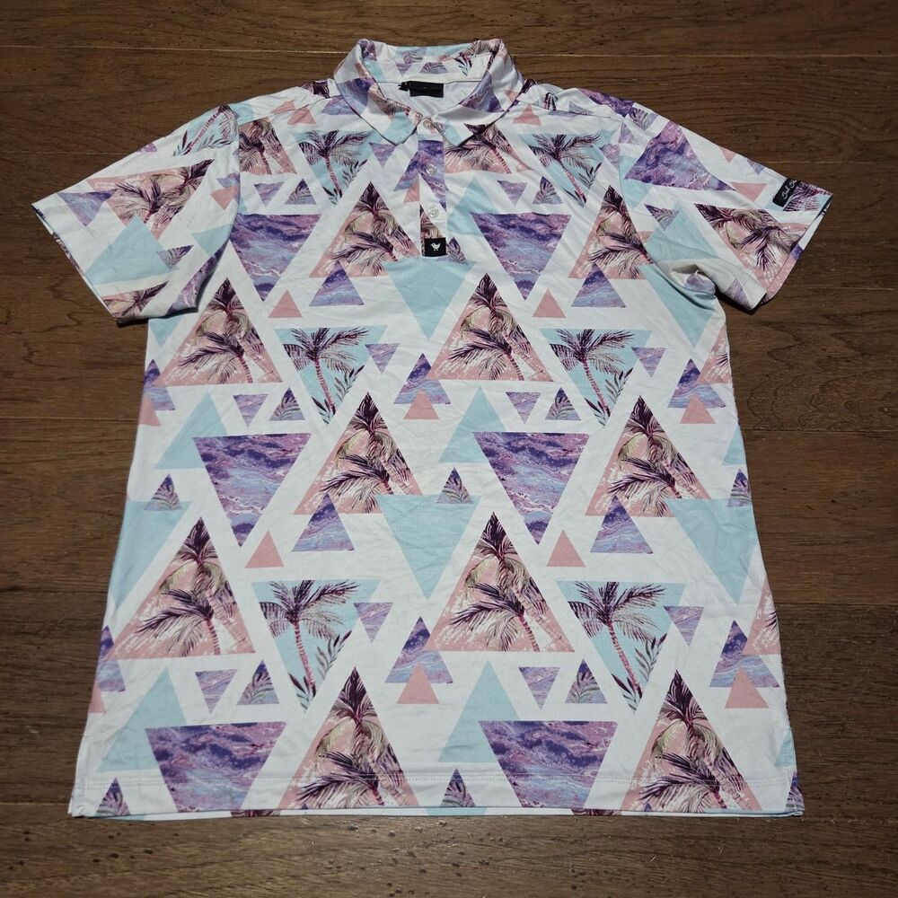 Bad Birdie Polo Shirt Mens Small Tropical Floral Golf Performance Stretch